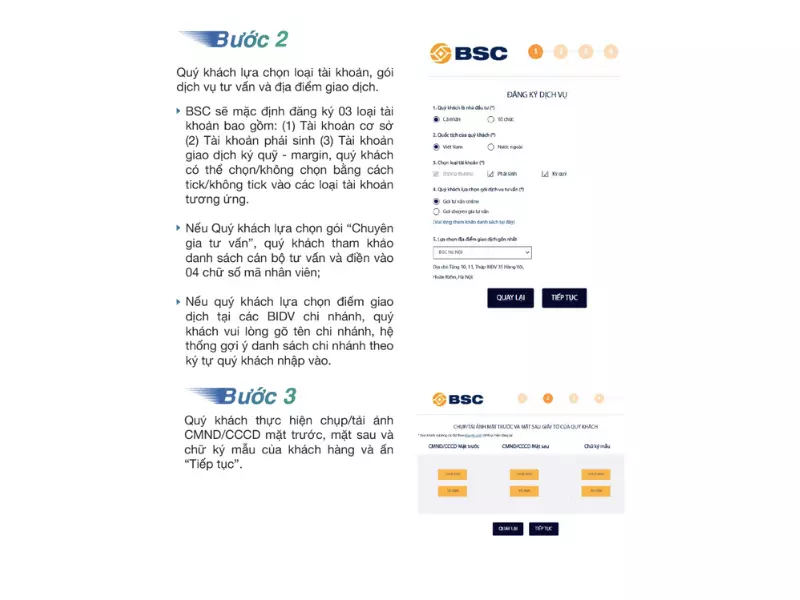 Điền đầy đủ chi tiết các thông tin cần thiết để mở tài khoản chứng khoán BSC Online