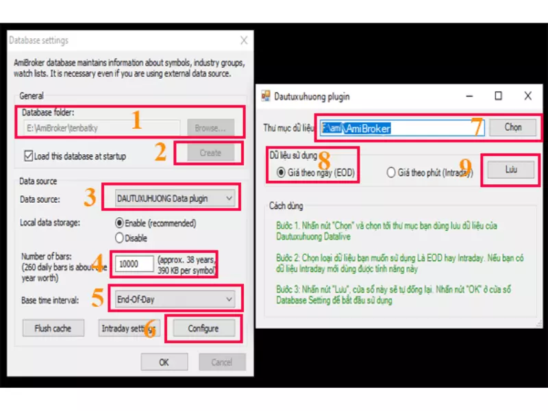 Hình 8: Cách cài đặt dữ liệu chứng khoán realtime cho Amibroker IFT