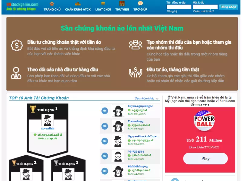 Giao diện Stock Game hiện đại và rất tiện lợi