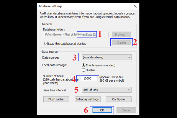 Cách set dữ liệu database settings cho Amibroker