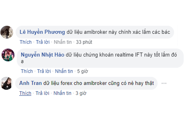 Hình 2: Phản hồi của khách hàng khi sử dụng phần mềm cập nhật dữ liệu Amibroker và Metastock IFT LIVE DATA