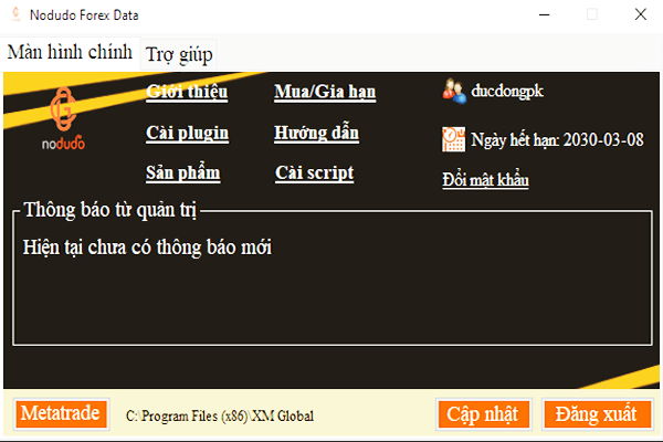 Giao diện của phần mềm cập nhật dữ liệu Forex cho Amibroker