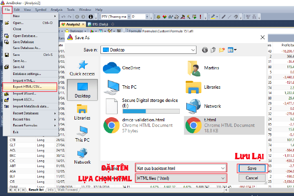 Hình 5: Export kết quả backtest dưới dạng HTML