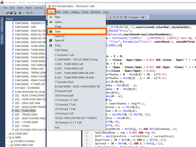 Cách lưu code AFL Amibroker
