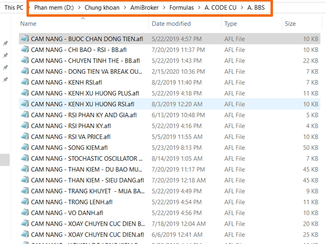 Thư mục lưu trữ code AFL trong Amibroker