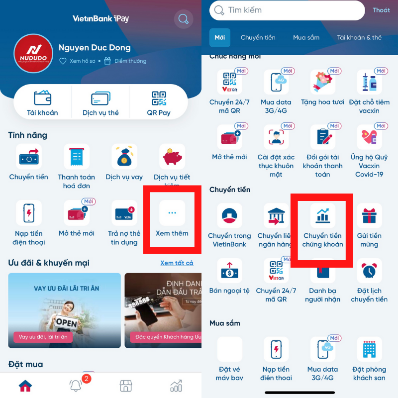 Cách nộp tiền vào tài khoản chứng khoán VPS sử dụng app Vietinbank Ipay