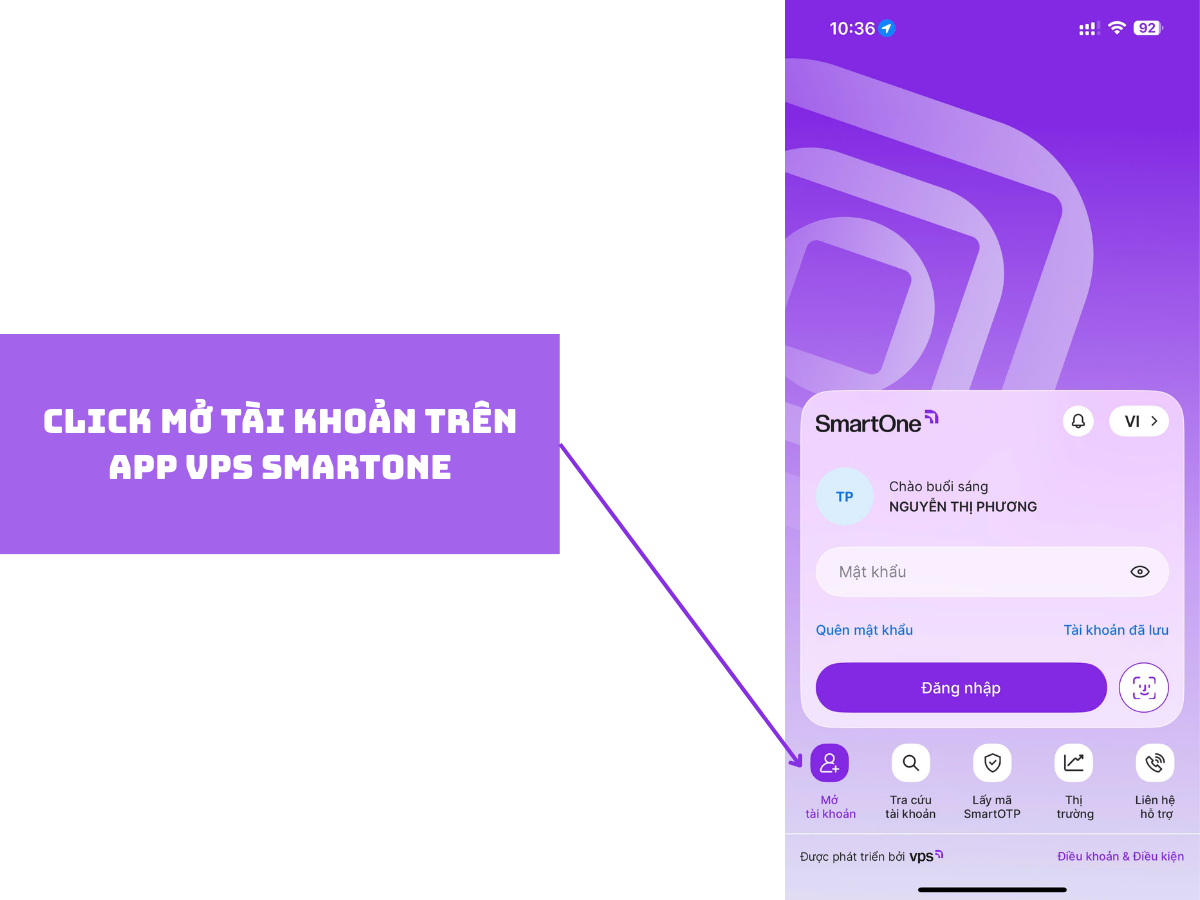 Click mở tài khoản chứng khoán ở VPS trên App VPS Smartone