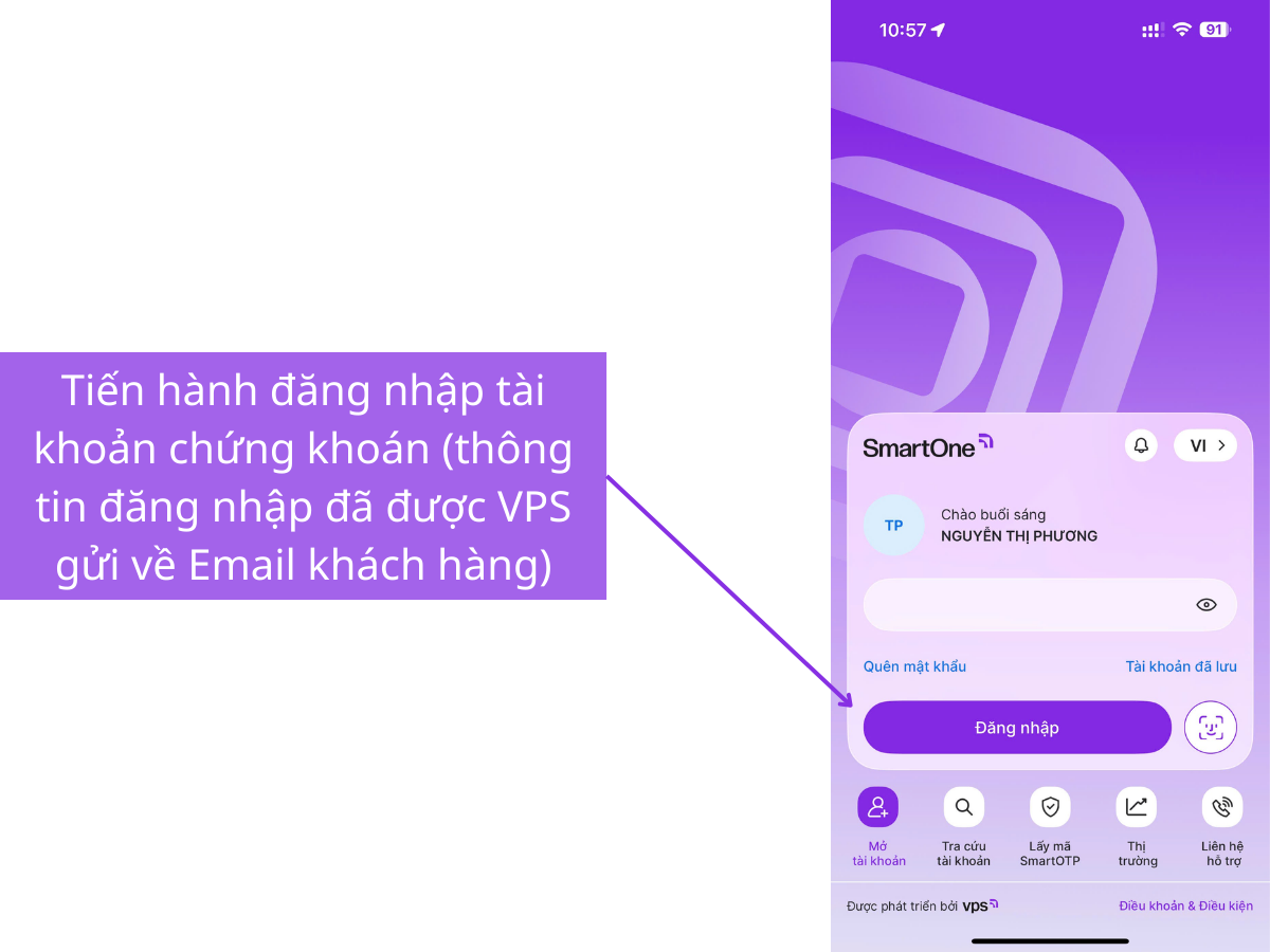 Đăng nhập Smartone để xác thực tài khoản chứng khoán tại VPS