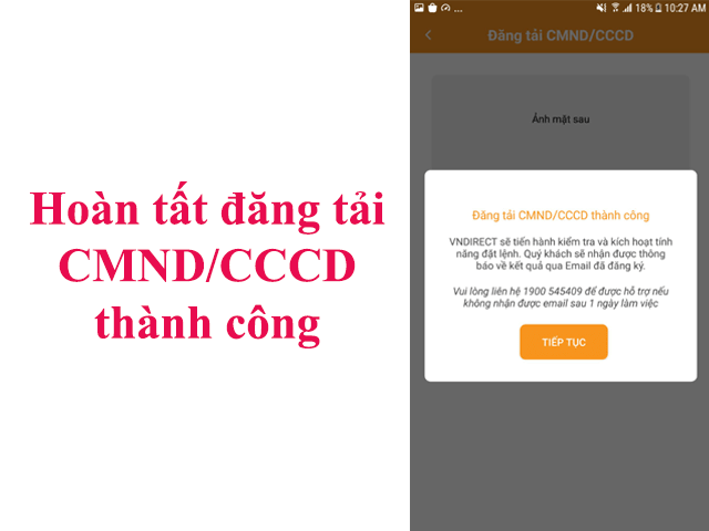 Hoàn tất đăng tải CMND hoặc thẻ căn cước lên VNDIRECT