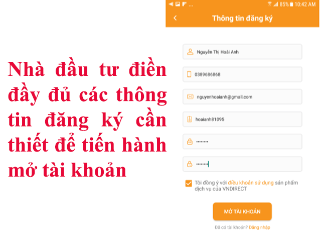 Nhà đầu tư cần điền đầy đủ thông tin để mở tài khoản chứng khoán Vndirect Online