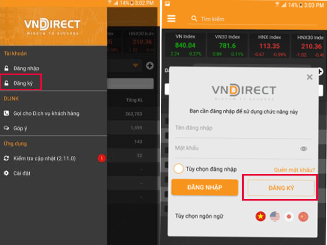 Đăng ký mở tài khoản chứng khoán Vndirect Online