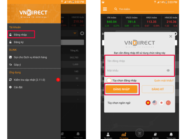 dang nhap de hoan thien hop dong Vndirect Online