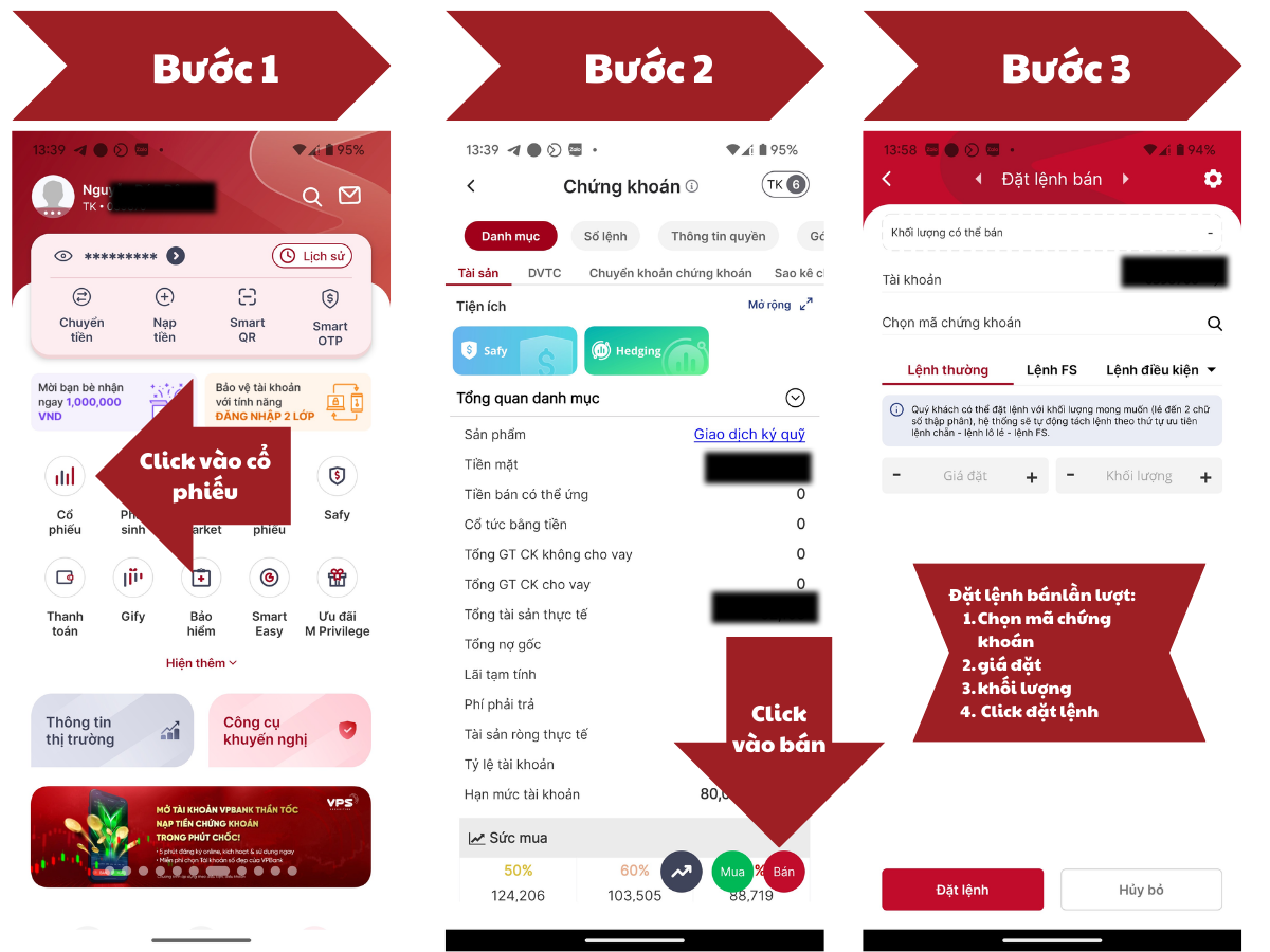 Các bước đặt lệnh bán cổ phiếu trên app VPS Smartone