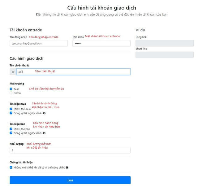 Cấu hình tài khoản giao dịch tự động trên Entrade