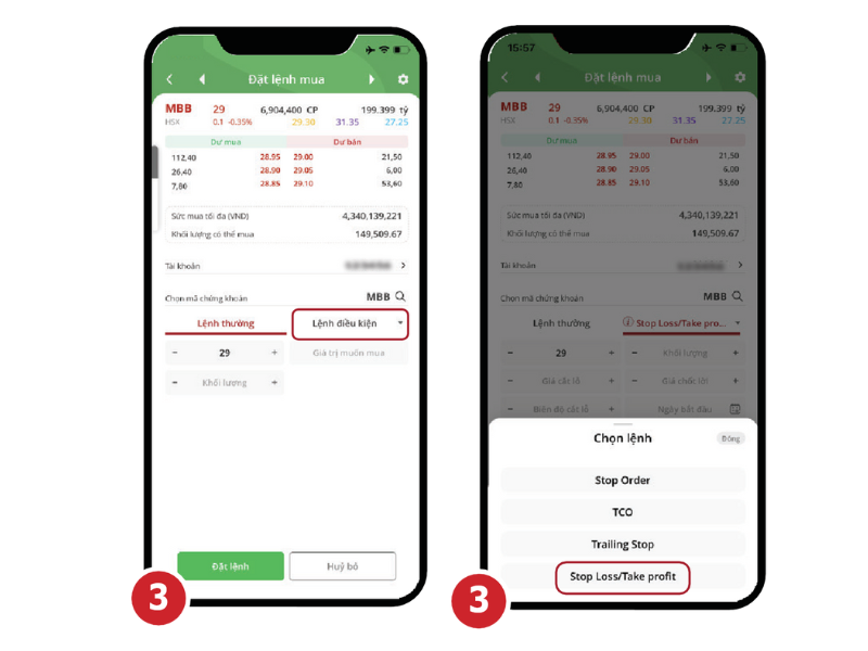 Lựa chọn Lệnh điều kiện VPS Stop loss hoặc take profit
