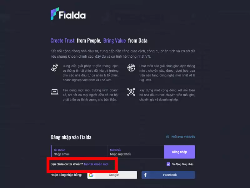 Đăng ký tài khoản Fialda