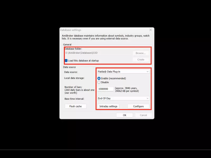 Thiết lập thông số Database settings cho Amibroker