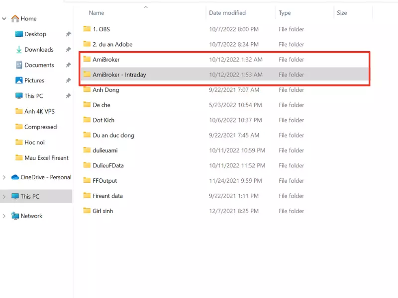 Thư mục Amibroker Intraday cho Fdata