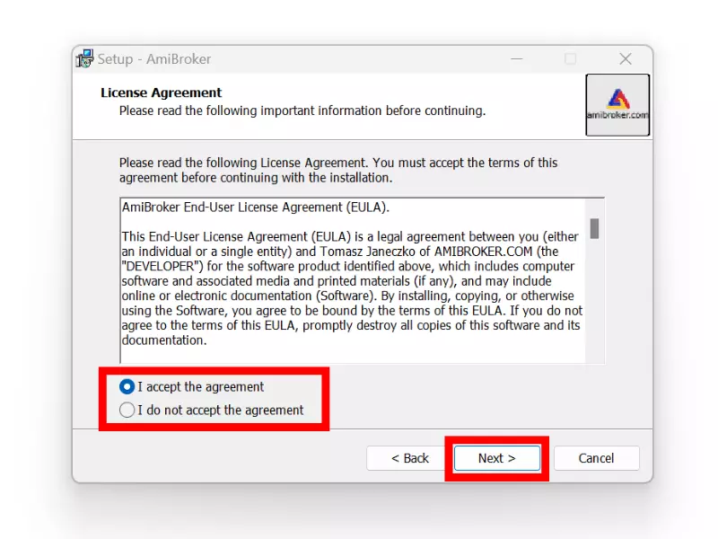 Xác nhận cài đặt Amibroker