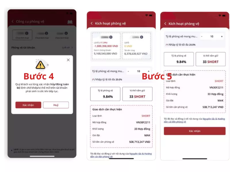 Xác nhận hủy toàn bộ lệnh và nhập tỷ lệ phòng vệ Hedging Tool của VPS